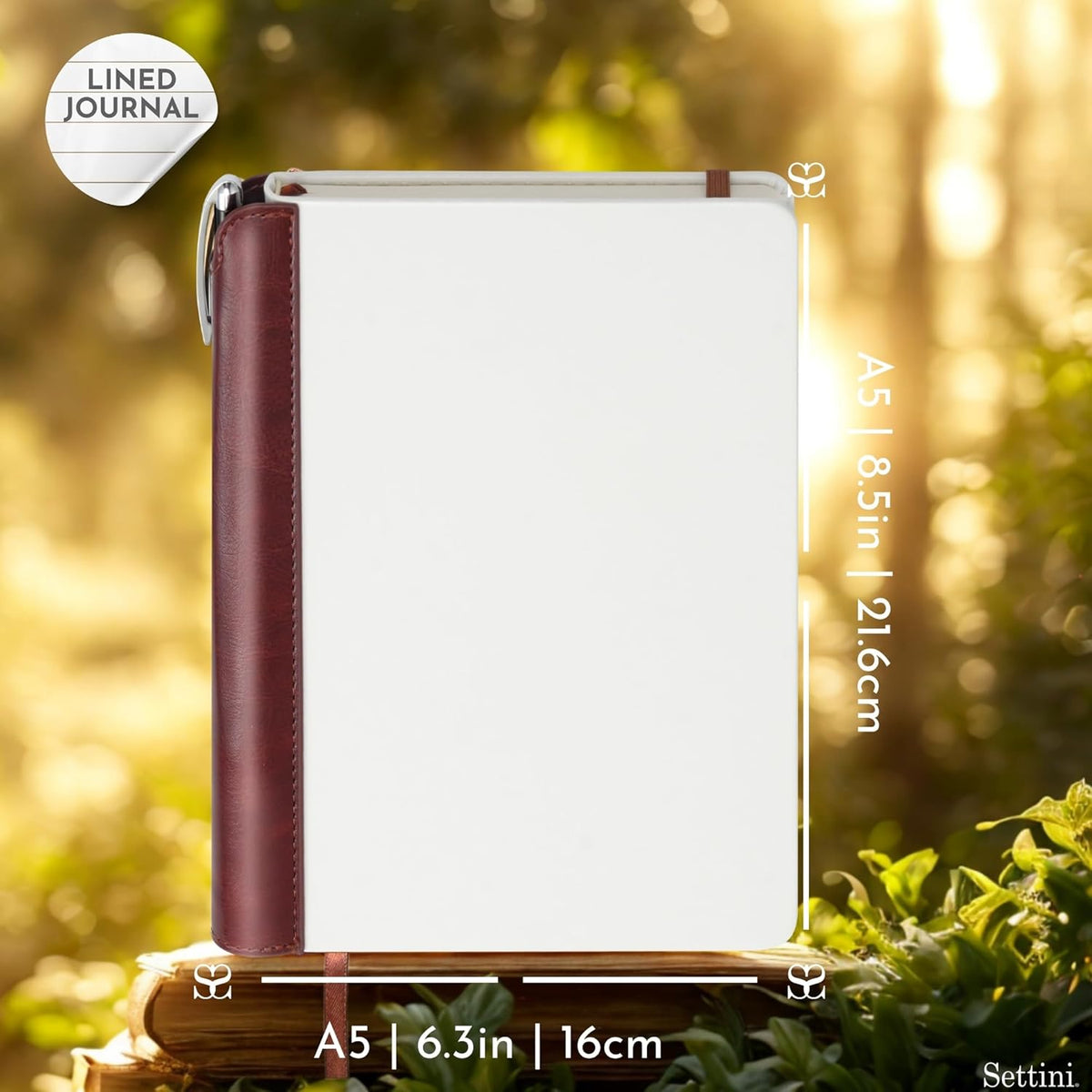 SETTINI® Lined Journal - Modern White Journal for Writing Gift Set - Hardcover Vegan Leather