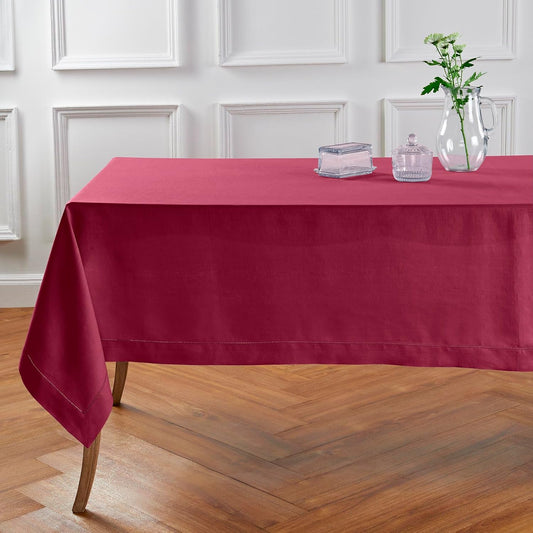 Solino Home Linen Beet Tablecloth 60 x 132 Inch - Classic Hemstitch, 100% Pure Linen Rectangular