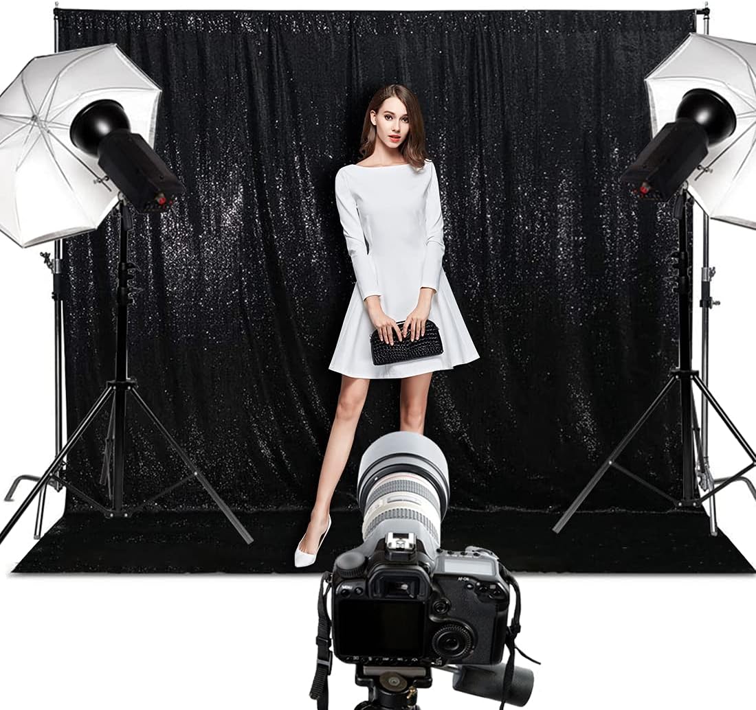 Poise3EHome Black Sequin Backdrop (6Ft x 6Ft),Thick Satin Black Sequin Photo Backdrop