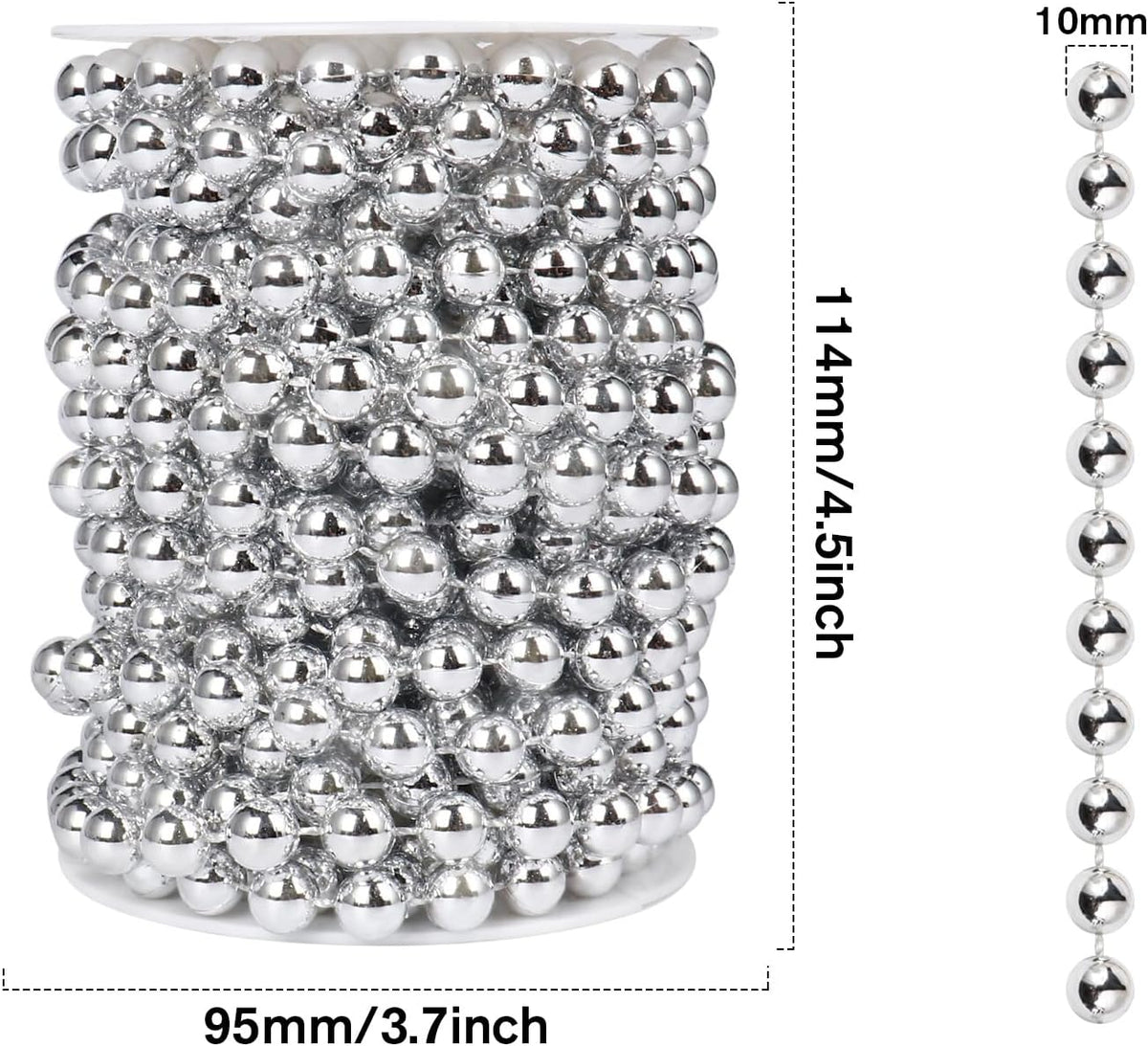 [33 Feet] Silver Pearl Beads Garland, 10MM 11 Yards Silver Faux Pearl Beads String Roll Bulk for