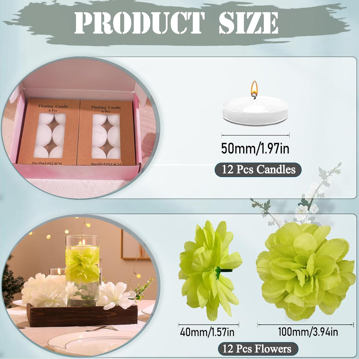 24 Pcs Floating Candles for Centerpieces and Floating Flowers Artificial Flowers Head Vase Filler