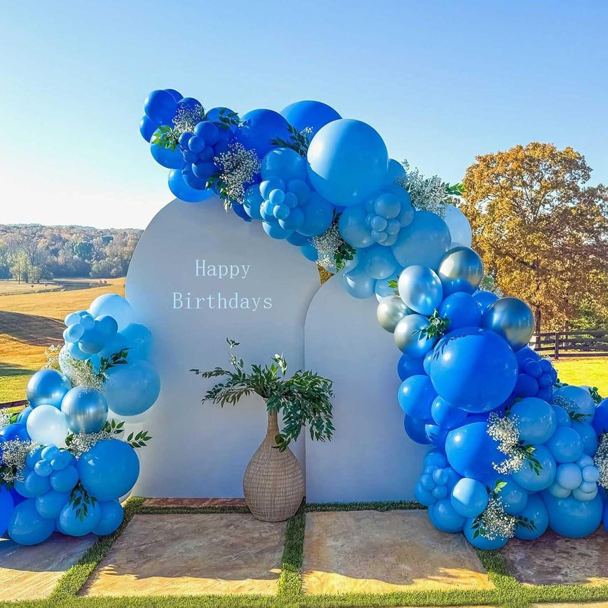 Blue Balloons, 12 Inch Double Stuffed Metallic Light Blue Mixed Latex Balloon, Chrome Dark Navy
