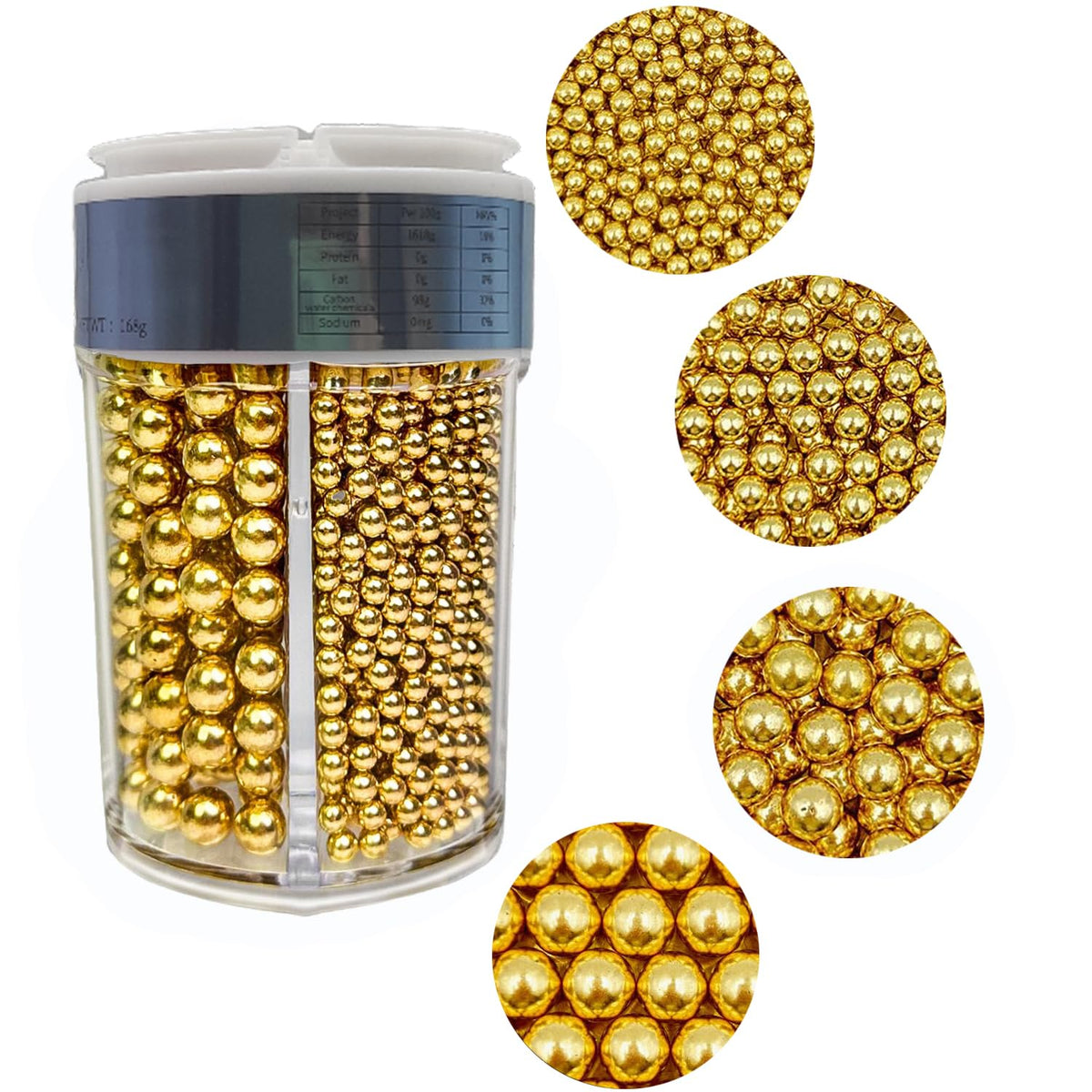 4 in 1 Super Gold Pearl Sugar Sprinkles 6 oz, 4 sizes Candy Pearls Ideal for Baking, Cake and