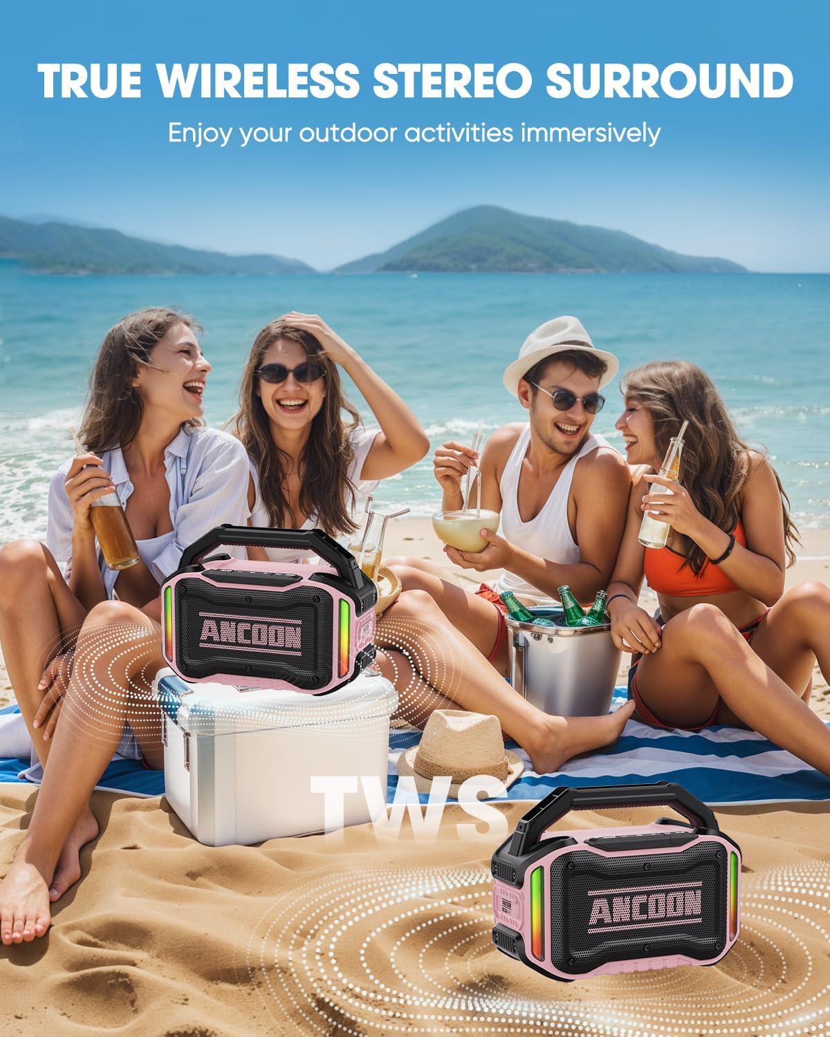 Speakers Bluetooth Wireless: 80W(Peak) Loud Speaker with Bass, 20H Playtime, IPX6 Waterproof, Large