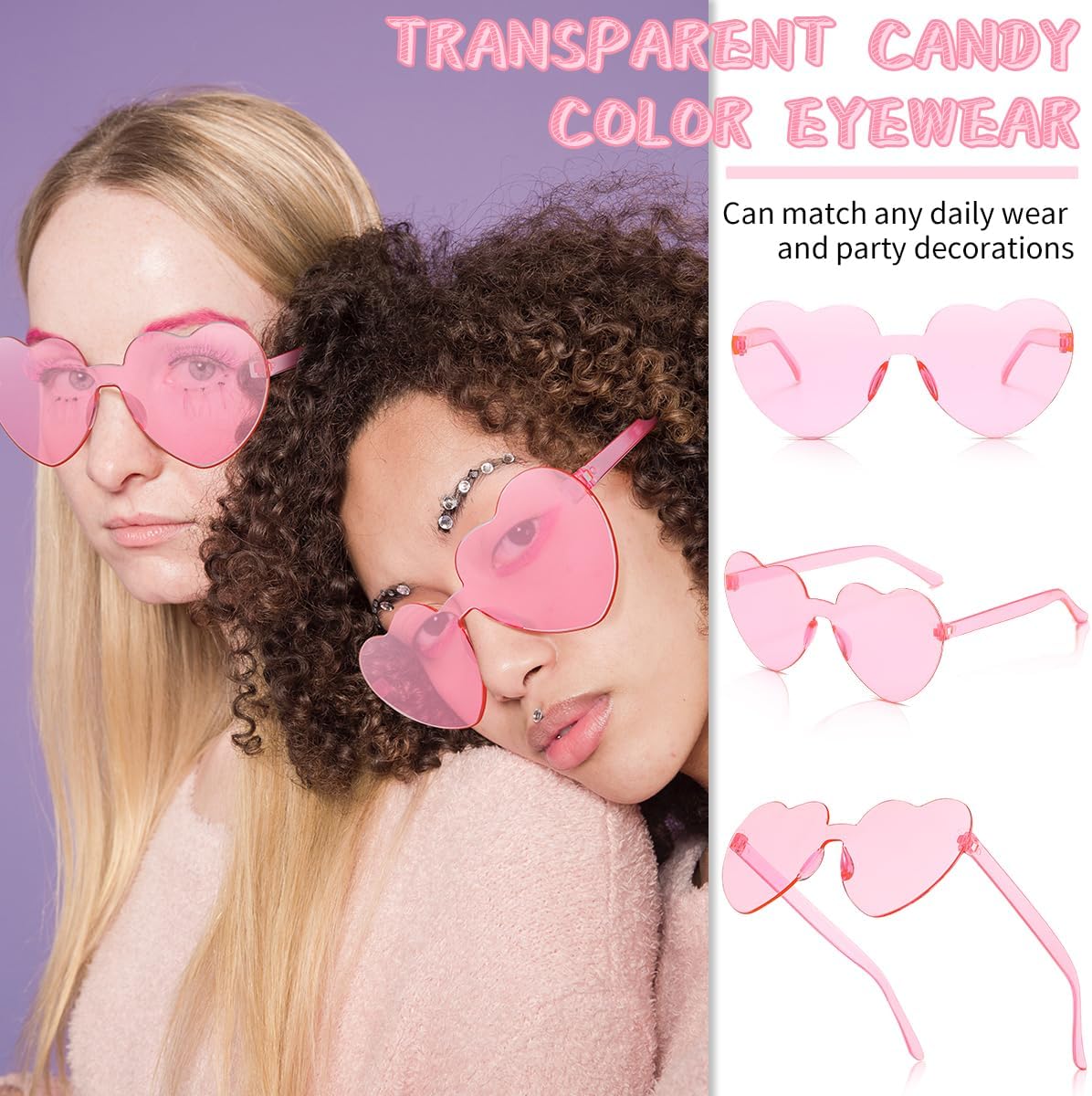 12/20/24 Pairs Heart Sunglasses for Women Men, Trendy Heart Shaped Rimless Transparent Sunglasses