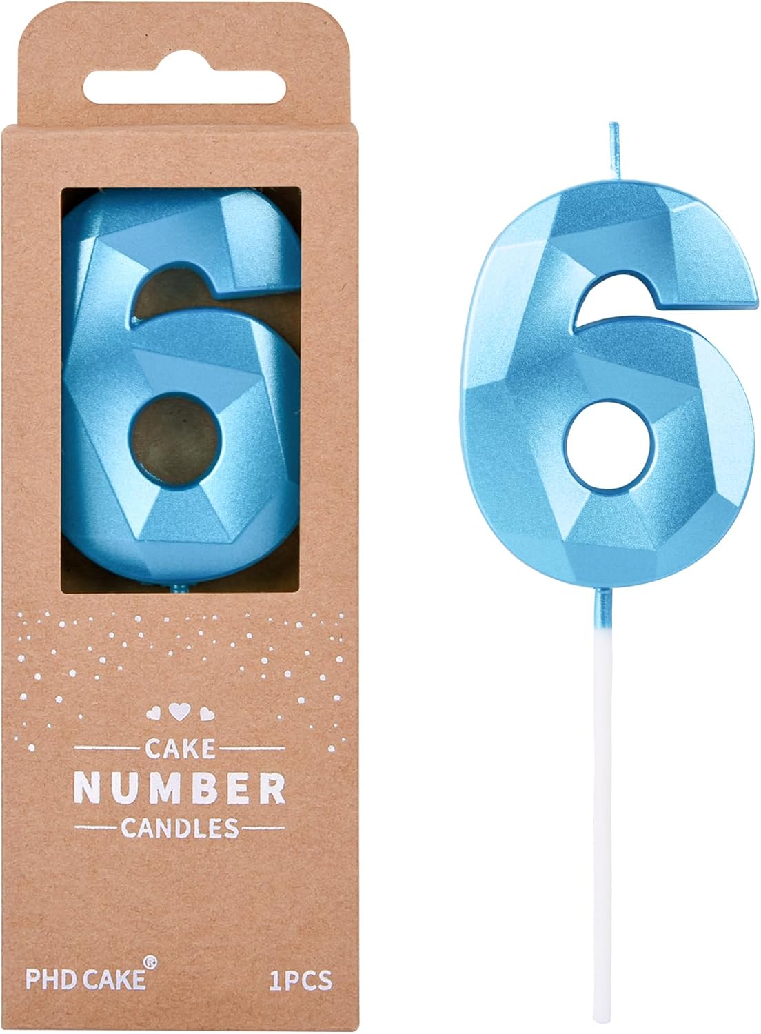 PHD CAKE 2.76 Inch Crystal Blue 6 Number Birthday Candles, Blue Number Candles, Cake Number