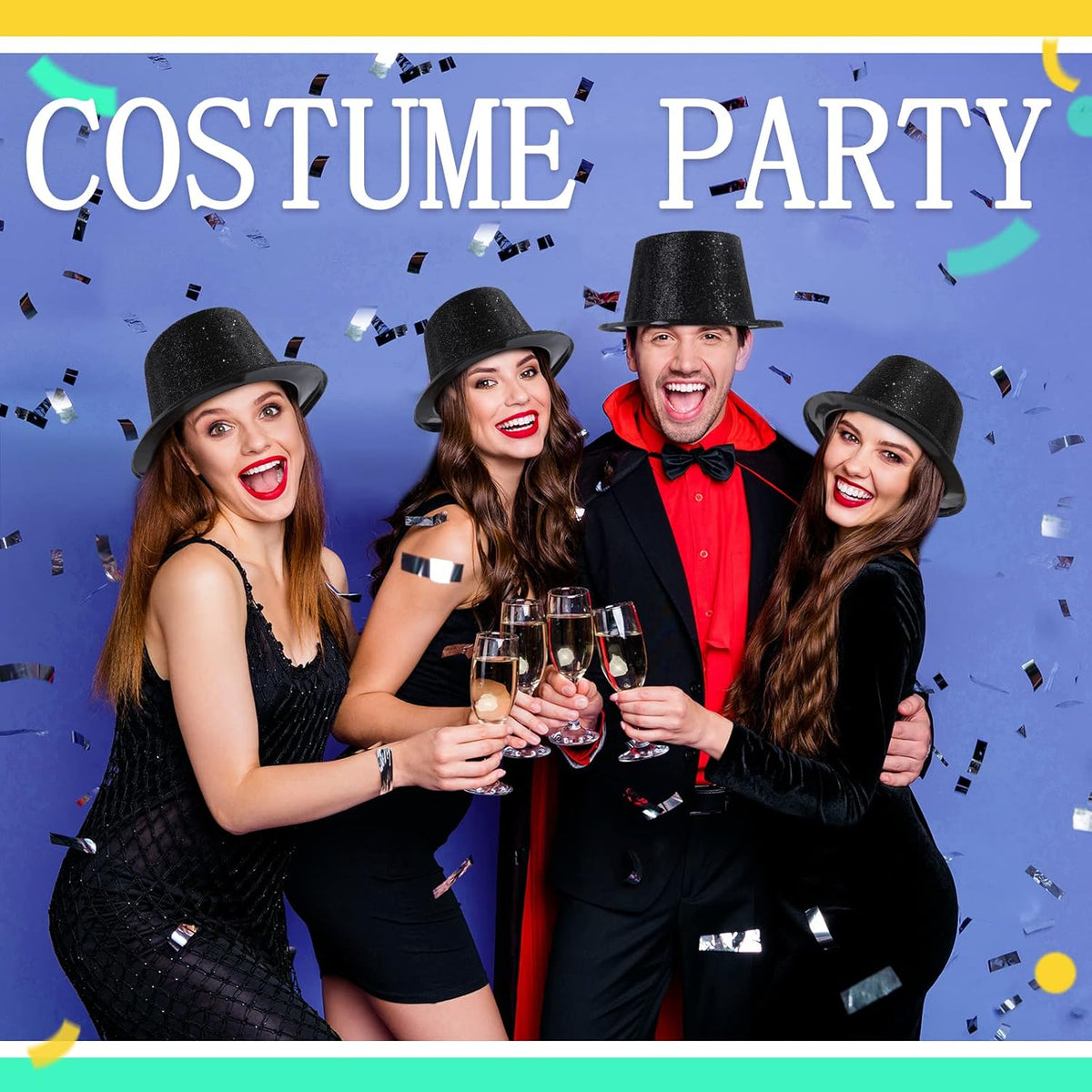 Hillban 12 Pcs Top Hats Halloween Glitter Plastic Retro Disco Party Hats for Halloween Magician