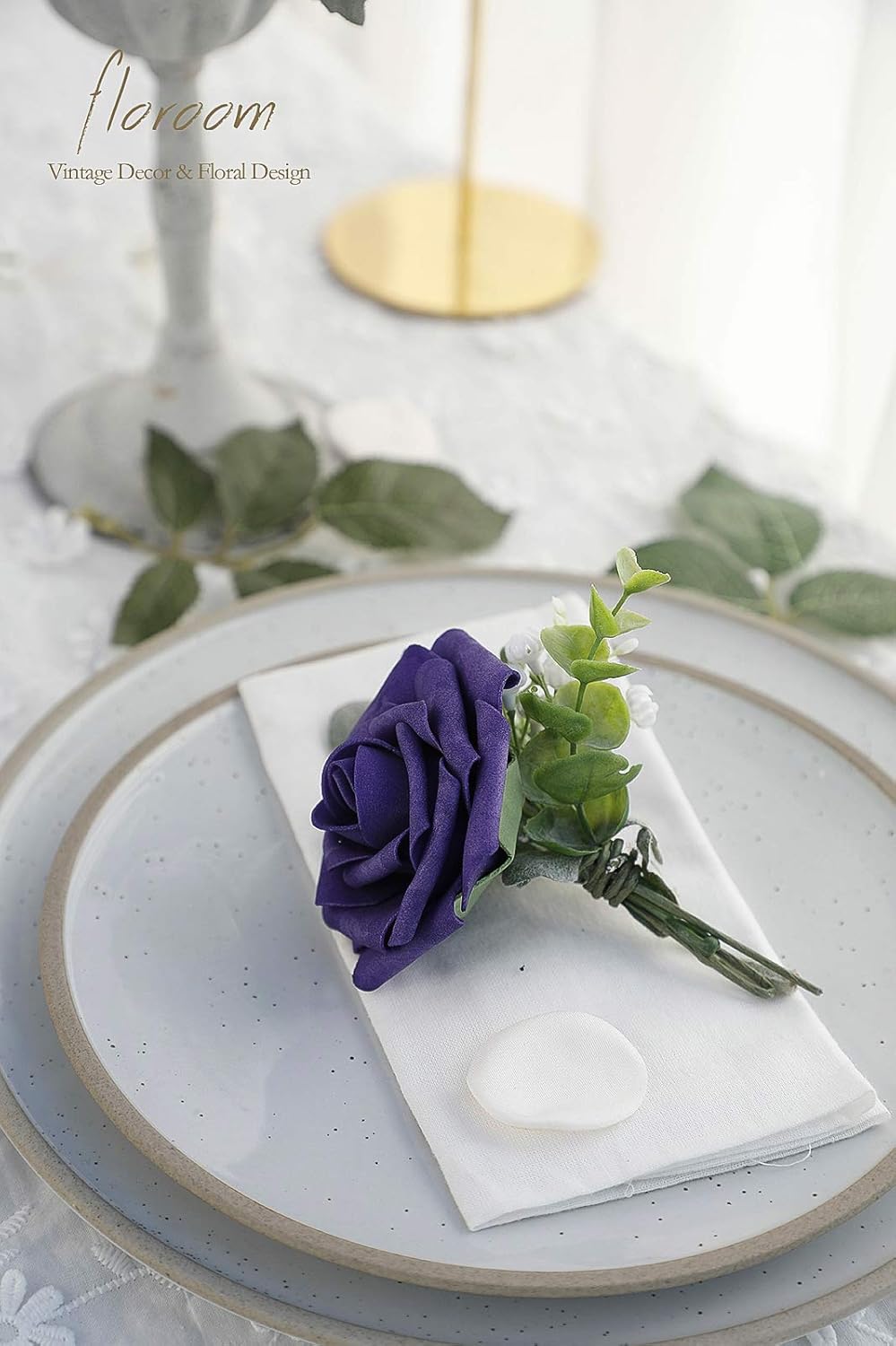 Floroom Artificial Flowers 25pcs Real Looking Lavender Purple Ombre Colors Foam Fake Roses with