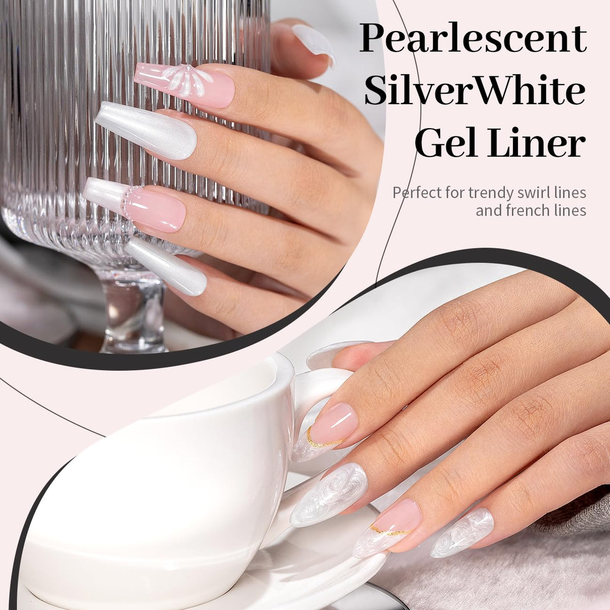 RARJSM Pearl White Gel Liner Nail Art Pearlescent Silver Shell Glitter Swirl Effect Gel Polish 8ml