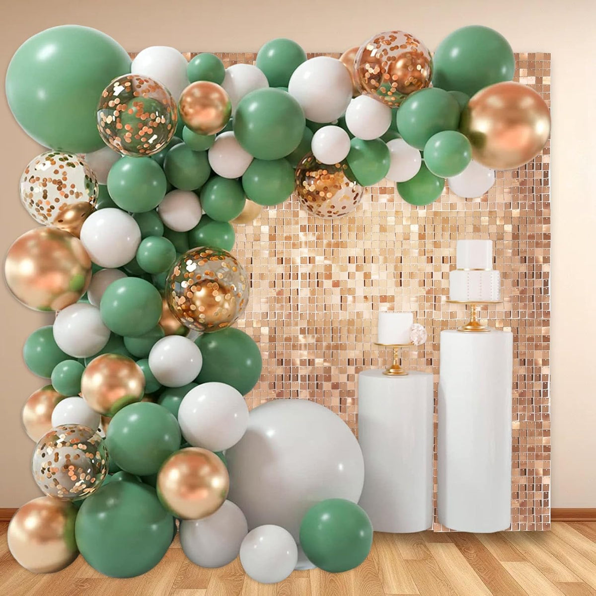 12PCS Champagne Shimmer Wall Backdrop, Square Sequin Photo Backdrops Panel, Glitter Wall Background