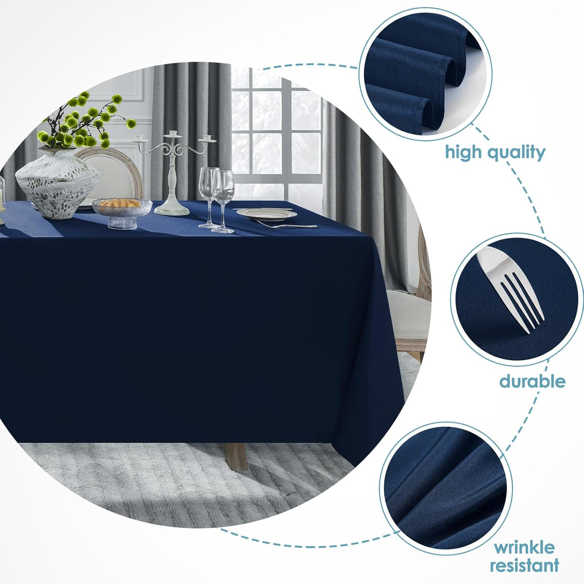 VidaFete Tablecloth 2 Pack 90 * 132inch Rectangle Table Cloth Polyester, Stain Wrinkle Resistant