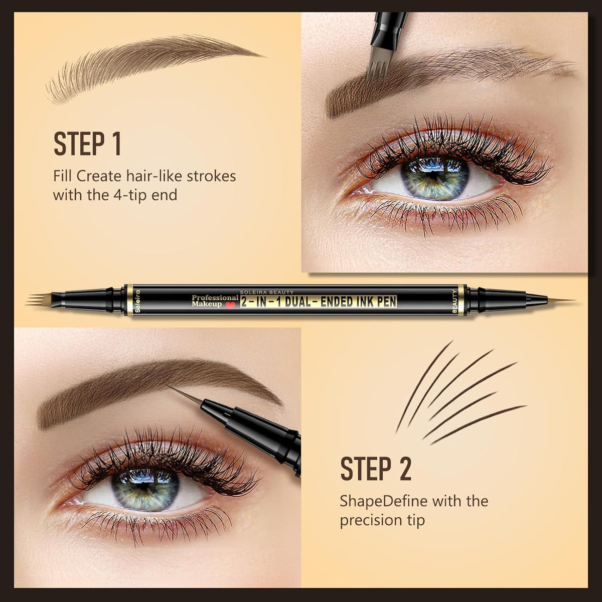 Eyebrow Pen, Soleira Waterproof Eyebrow Pencil with 4 Tip Microblading Eyebrow Pen and Dual-ended