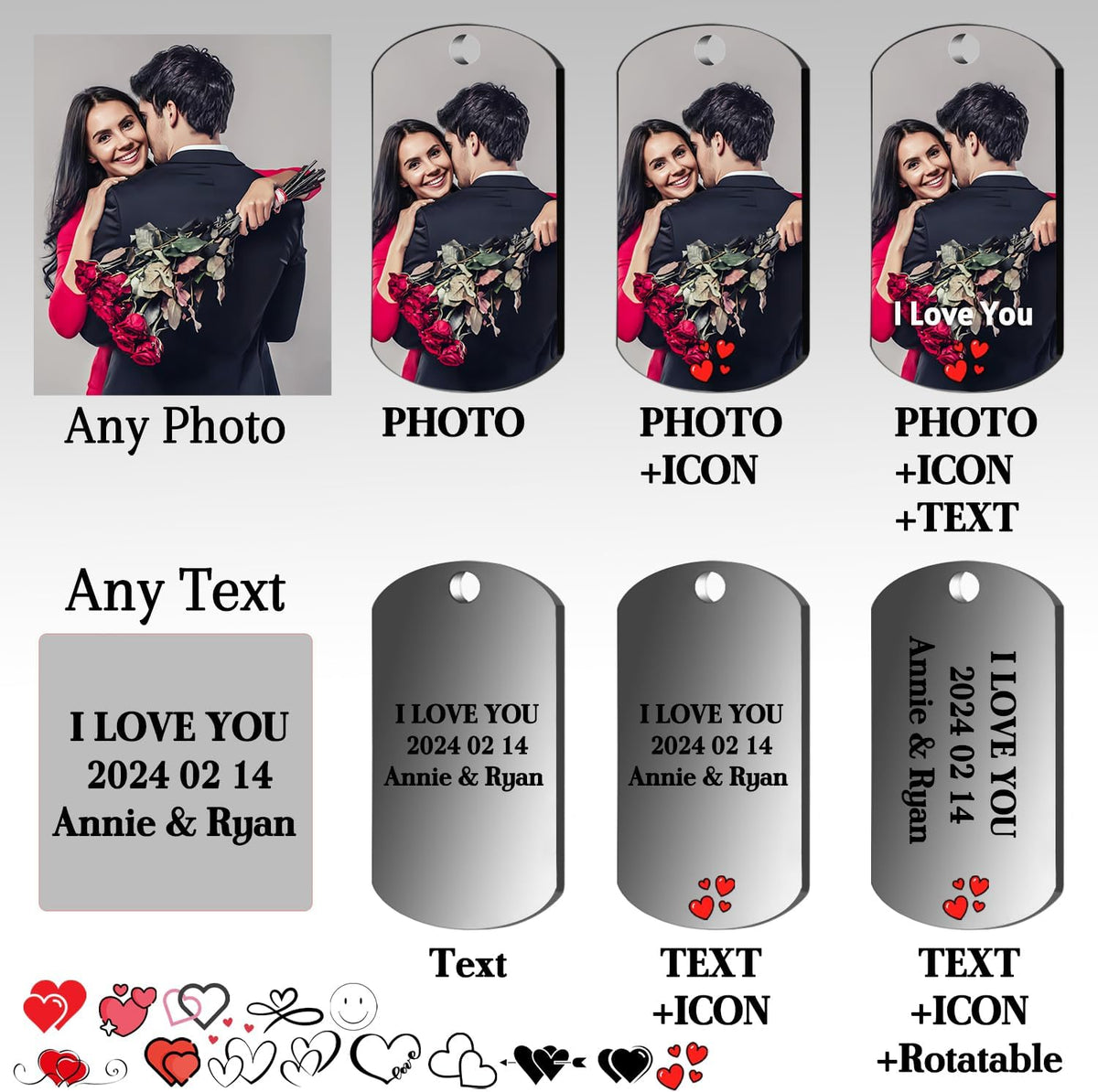 Custom Keychain with picture Double-sided Personalized Your Photo/Text/Icon for Men Family