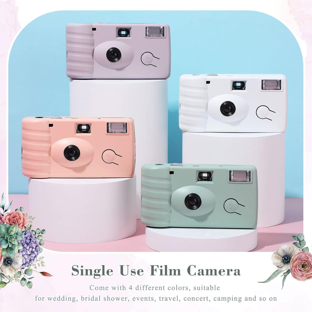LEIFIDE 8 Pcs Disposable Camera Bulk for Wedding Single Use One Time 35mm Camera with Flash Color