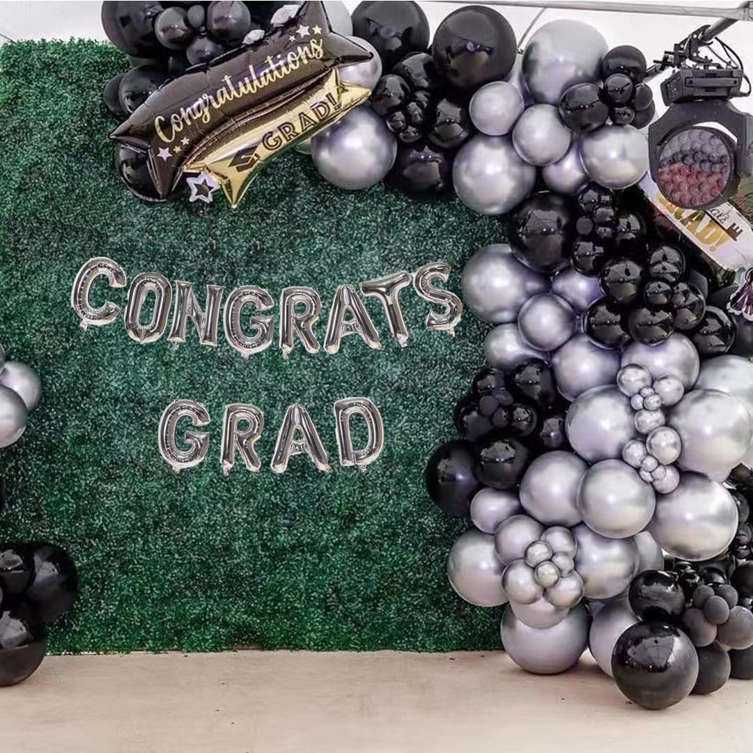 Black and Silver Balloons,65PCS 12 Inch Metallic Chrome Silver and Black Latex Balloons for