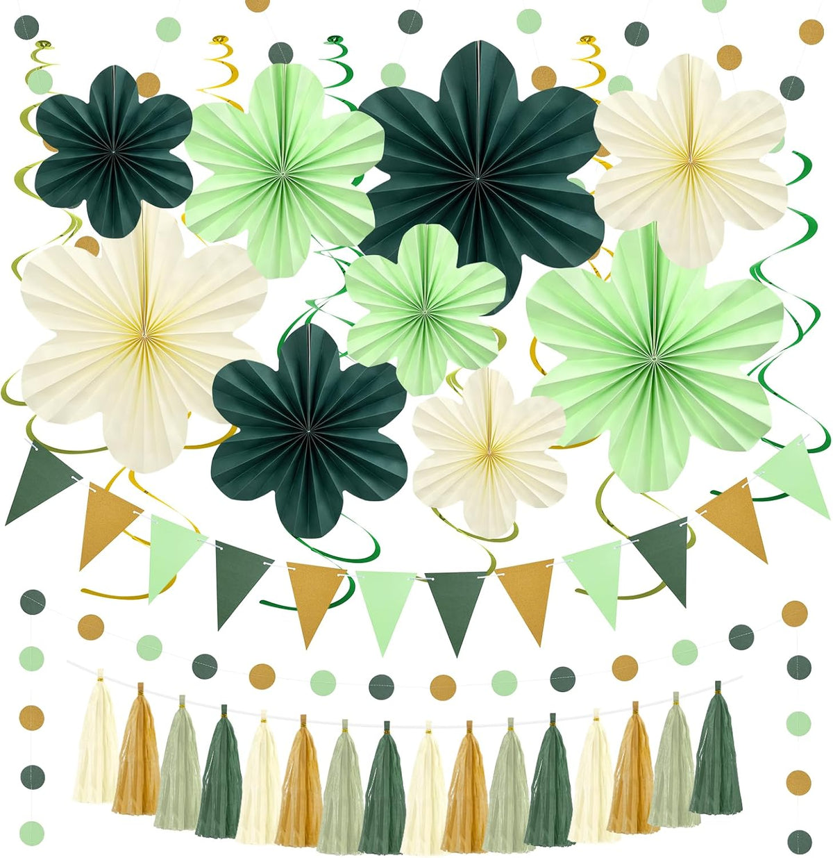 Sage Green Birthday Decoration, Plant Birthday Decorations with Hanging Paper Flowers, Tassel
