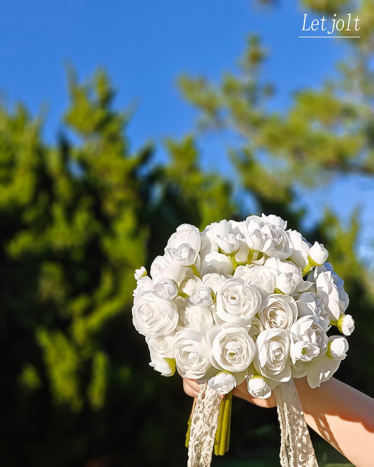 Letjolt Ranunculus Artificial Flower White Silk Flowers Faux DIY Bouquet for Wedding Engagement