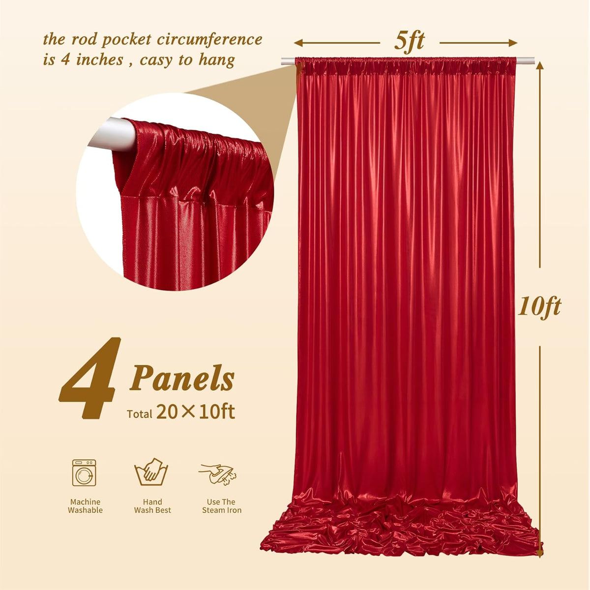 20ftx10ft Red Sequin Backdrop Curtain Panels for Parties, 4 Panels Wrinkle Free Glitter Photo
