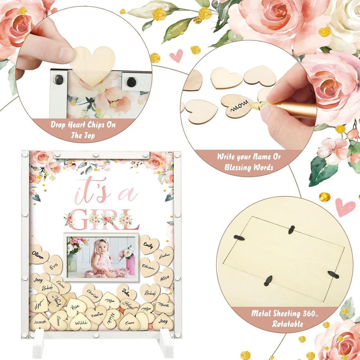 65 Pcs Baby Shower Guest Book Decorations Baby Shower Sign in Guest Book Alternatives Floral It's a
