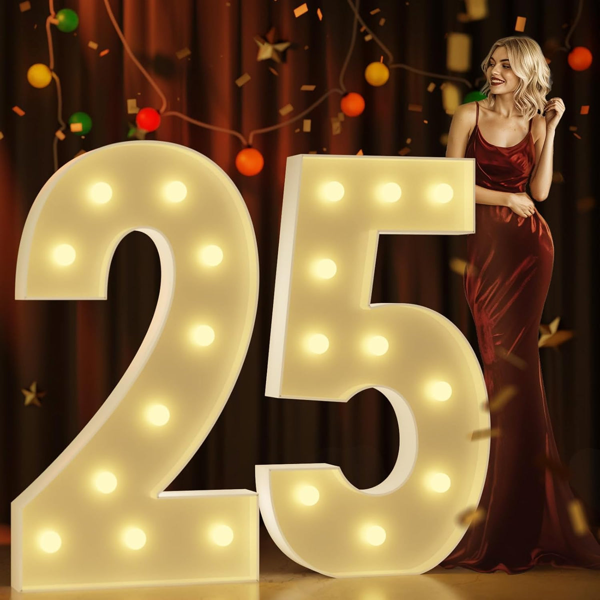 Marquee Numbers 4 Feet Tall Large Light Up Numbers 25th Birthday Decorations Girl Boy Big Yellow