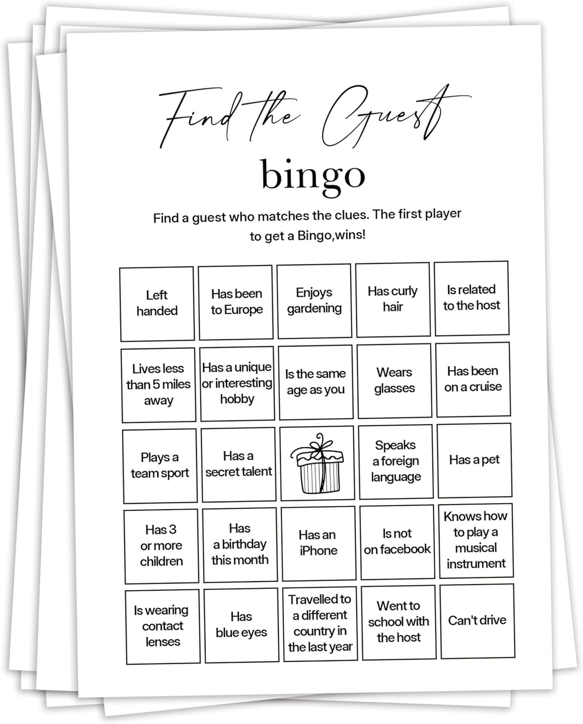 Birthday Party Games, Find The Guest Bingo, 25 Pcs Card Set for Guests, Fun Birthday Game for Teen