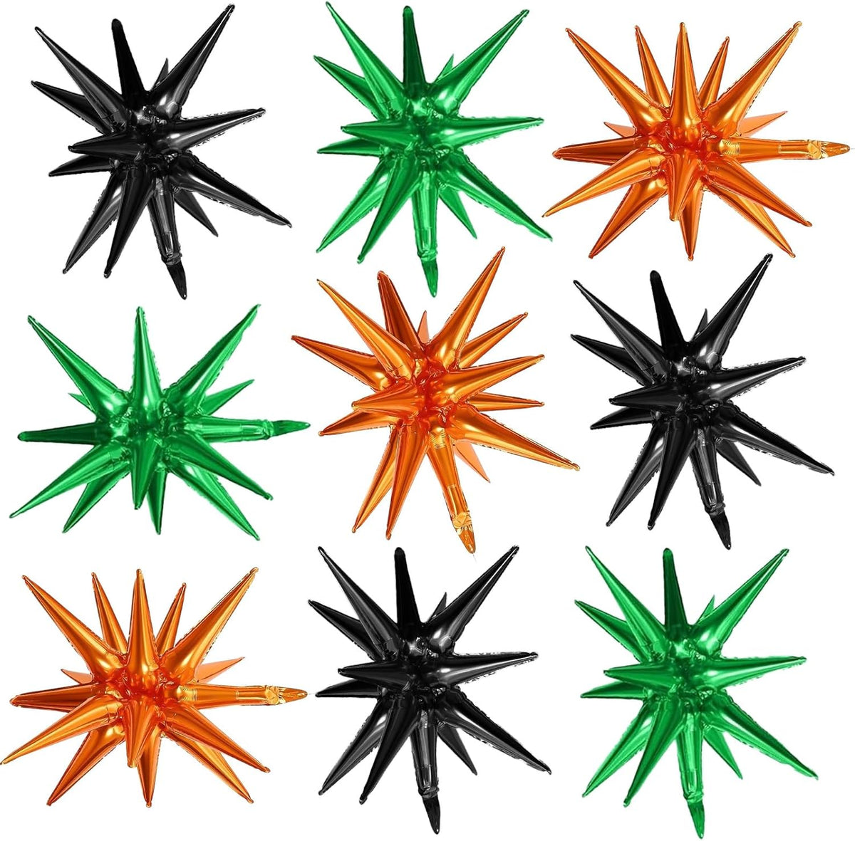 Black Green Orange Star Balloons,9Pcs 22Inch Black Orange Green Explosion Spike Cone Helium