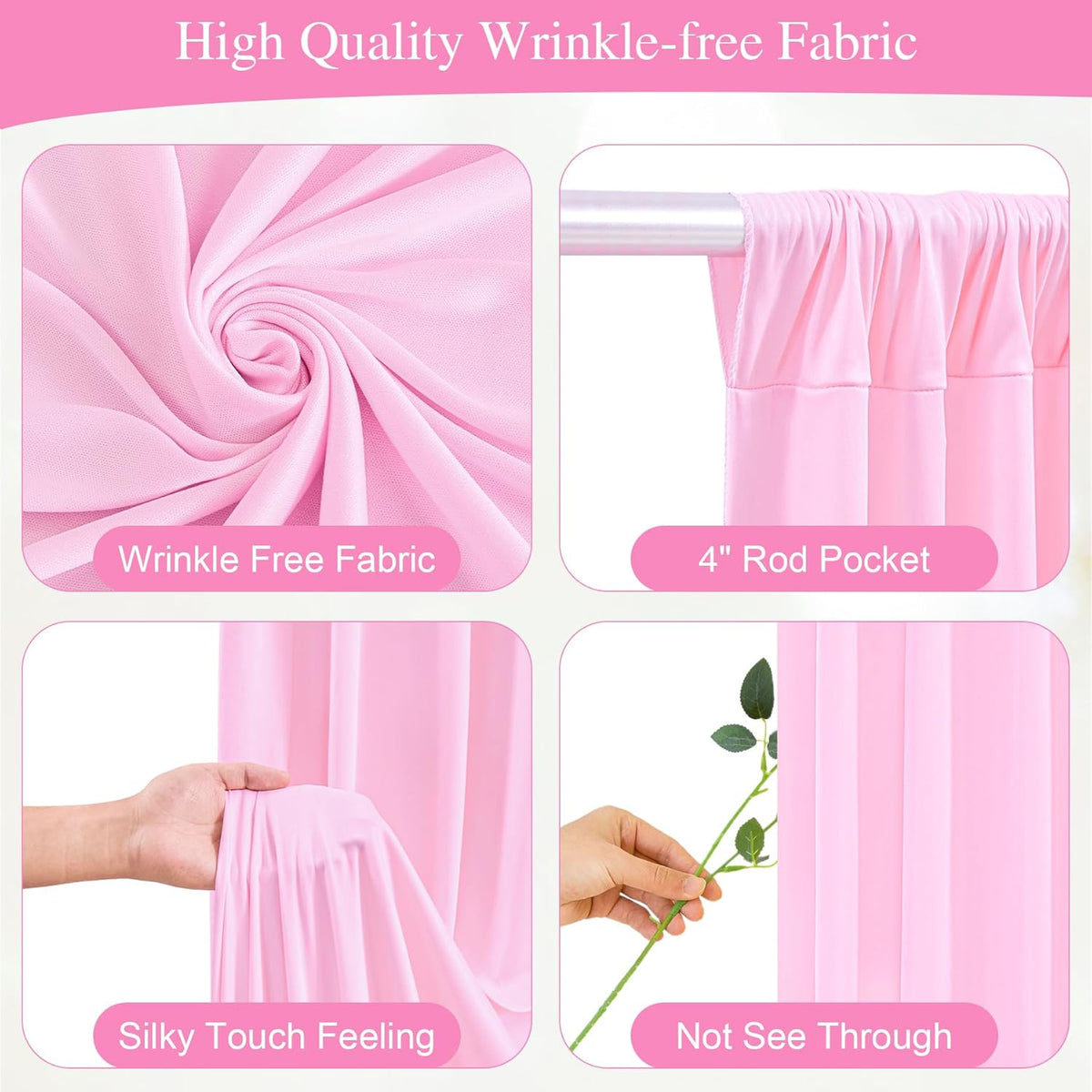 Pink Backdrop Curtains with Lights for Parties,10x10FT Wrinkle Free Polyester Wedding Photo
