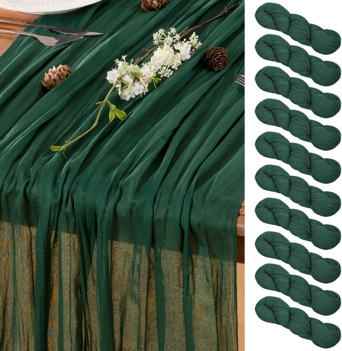 Emerald Green Cheesecloth Table Runner 10 Pack 10FT Farmhouse Table Runners 120 Inches Boho