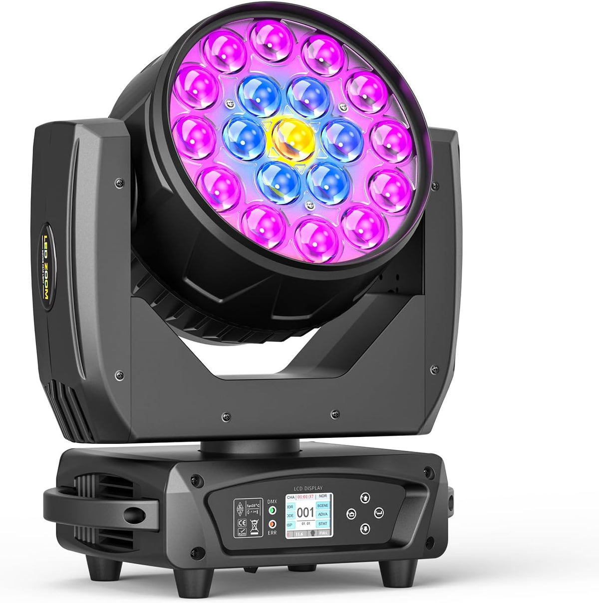 19x10W Moving Head Light Focusing/Beam/Wash/Zoom Effect Stage DJ Lights 4-in-1 LED DMX512 & Sound