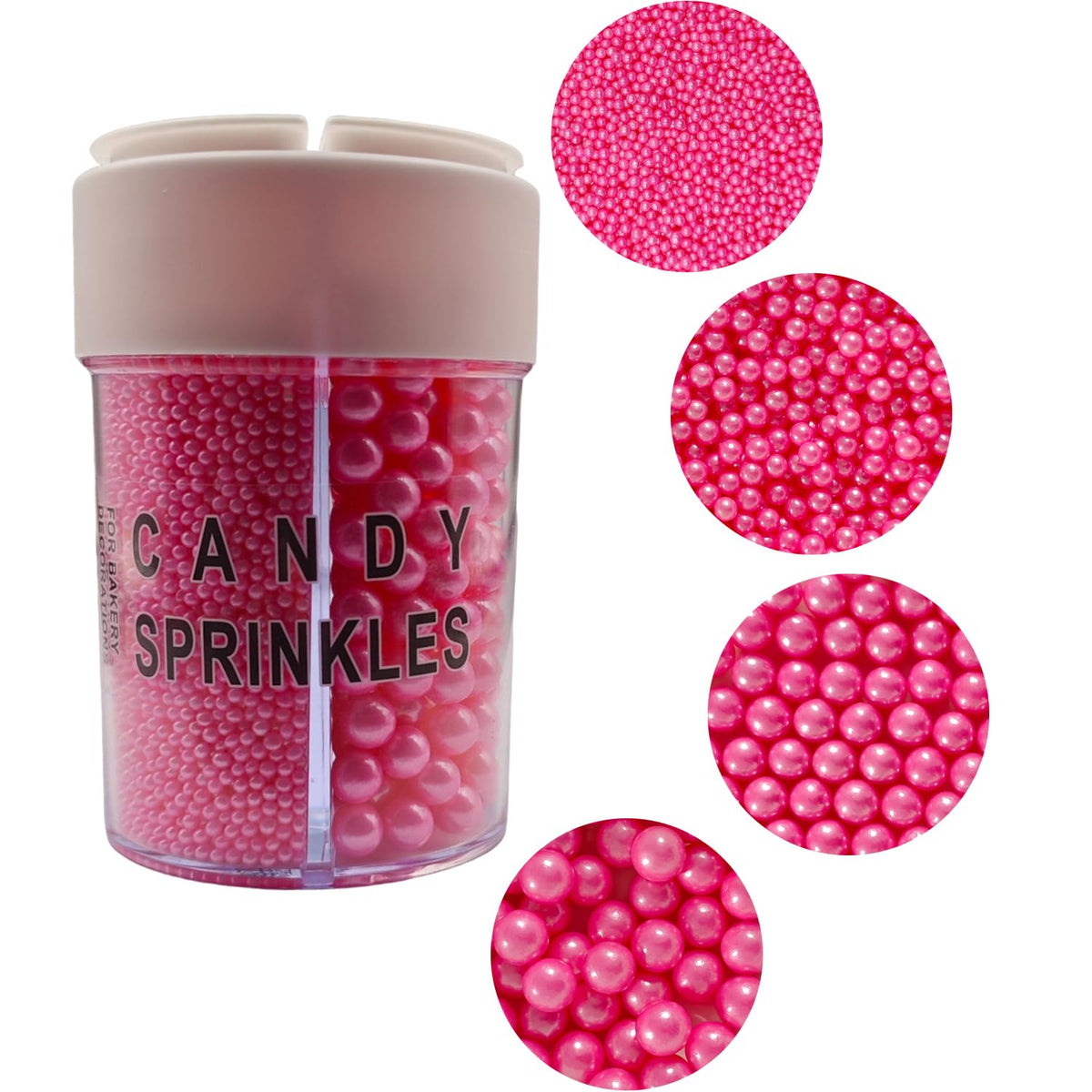 4 in 1 Edible Pink Pearl Sugar Sprinkles 6 oz, 4 sizes Candy Pearls Ideal for Baking, Cake and