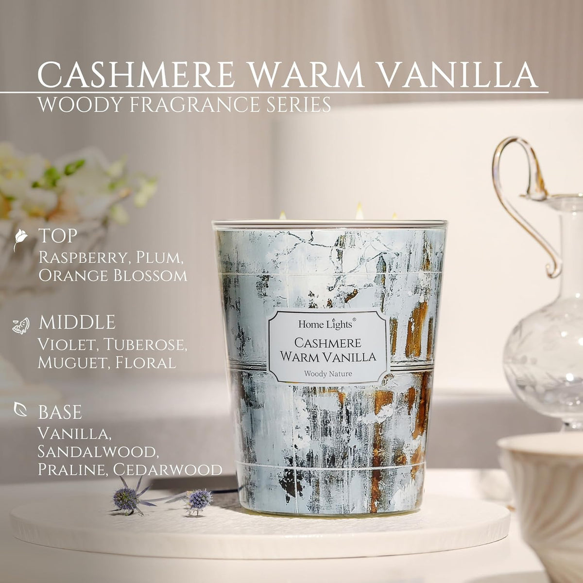HomeLights Scented Candles for Women & Men, 34oz Candle Jars Aromatherapy 3-Wick Candle, Ideal for