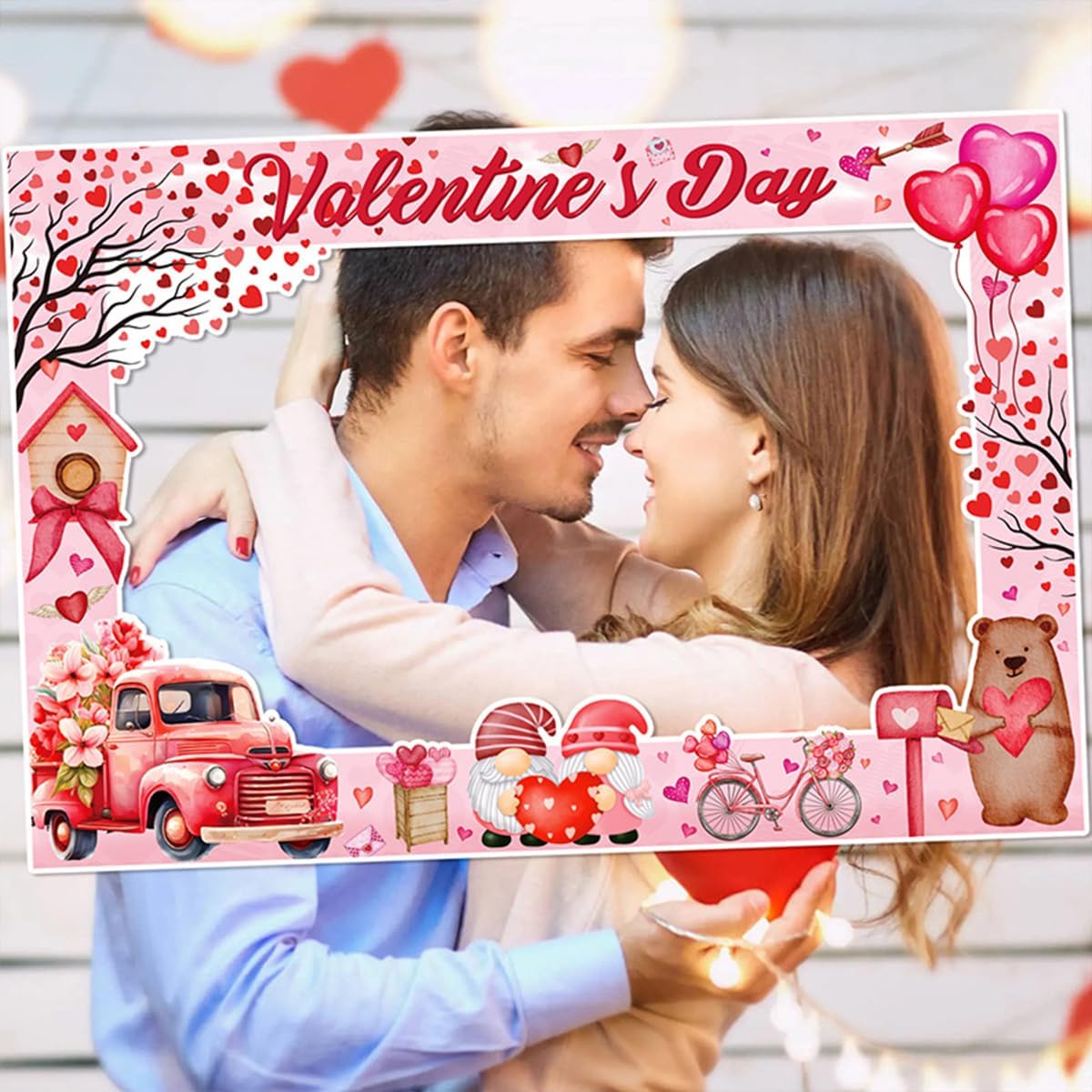 Valentine's Day Photo Booth Props Frame Pink Heart Valentine's Day Theme Selfie Photo Booth Picture
