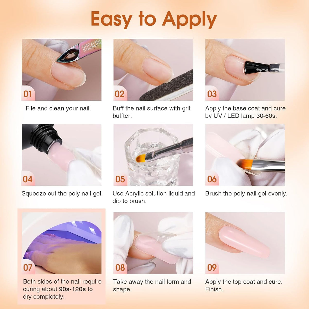 ROSALIND Poly Nail Gel Kit -14 Colors + 75 Nail Art Accessories Kit Nude Pink Series Poly Gel with