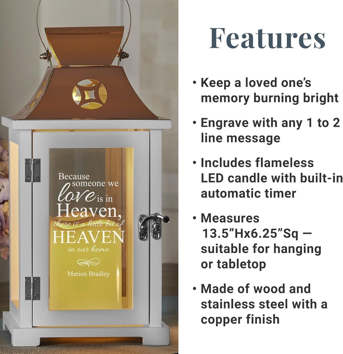 Let's Make Memories Personalized Memorial Lantern - Sympathy - Condolences - LED Candle - Automatic