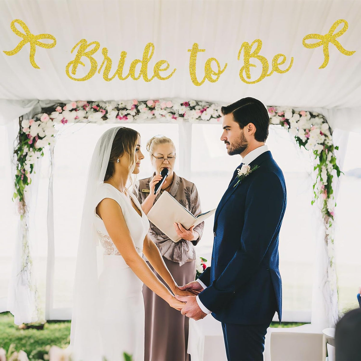 Bride to Be Banner, Gold Bride to Be with Bow Glitter Bachelorette Bridal Party Banner BRIDE TO BE