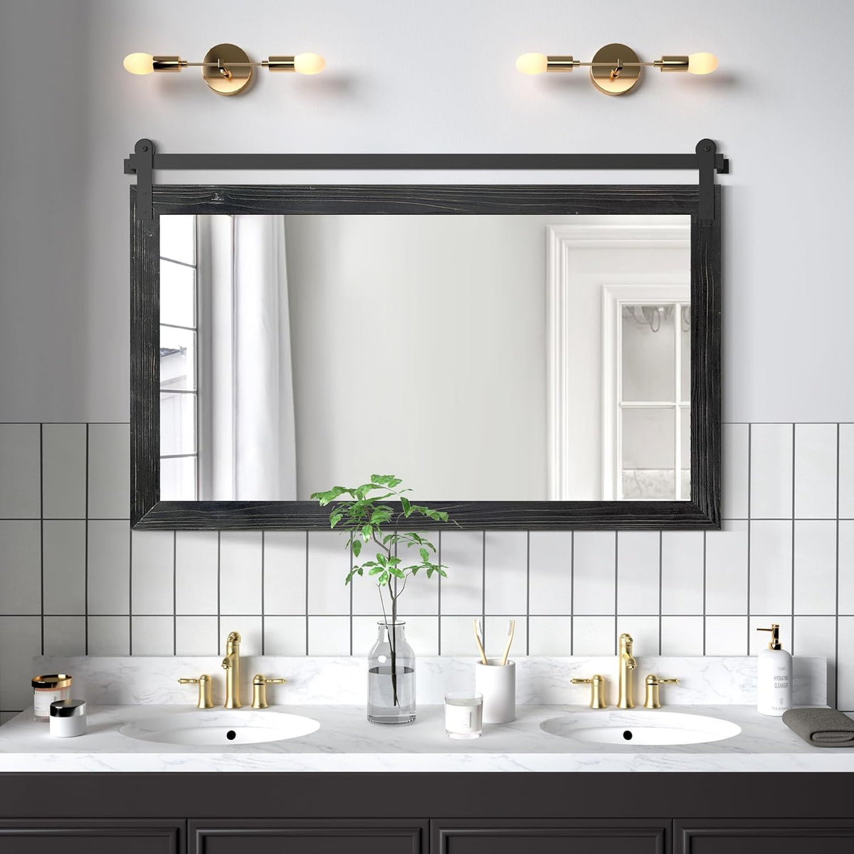 COGOOD Farmhouse Bathroom Mirror - 45 x 30 Large Rectangle Barn Door Mirror for Vanity, Bedroom