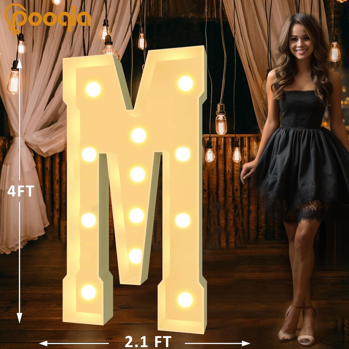 Pooqla 4 FT Marquee Light Up Letters, Cool White and Warm White Marquee Letter 4 Feet Tall, Giant