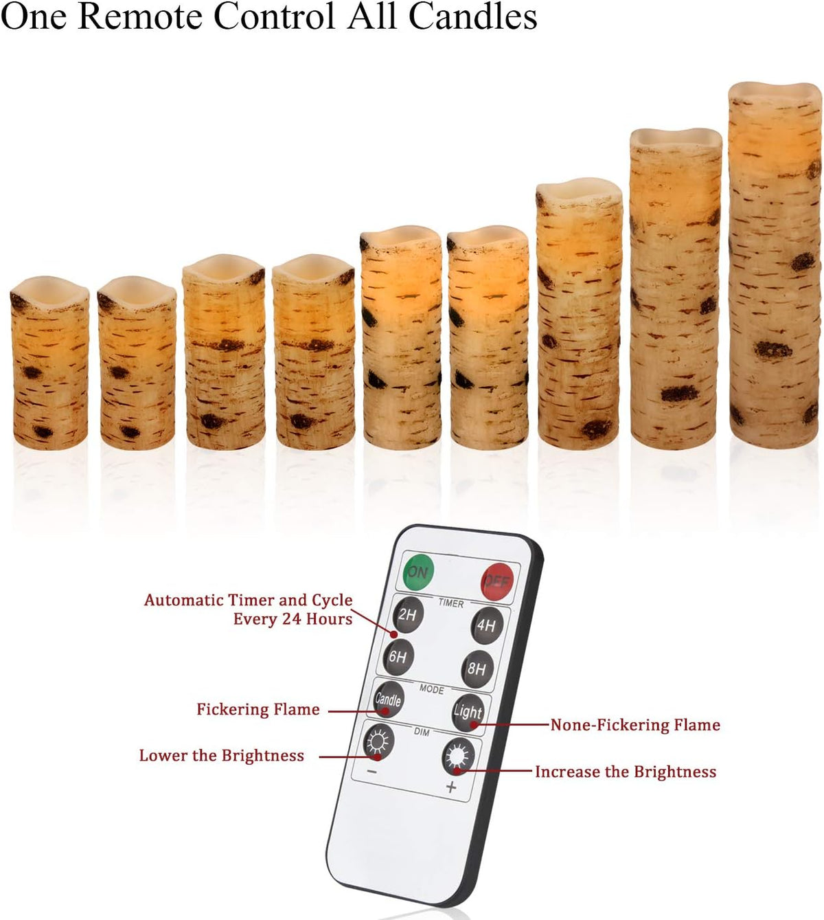 Vinkor Flameless Candles Battery Operated Candles Birch Effect 4" 5" 6" 7" 8" 9" Set of 9 Real Wax