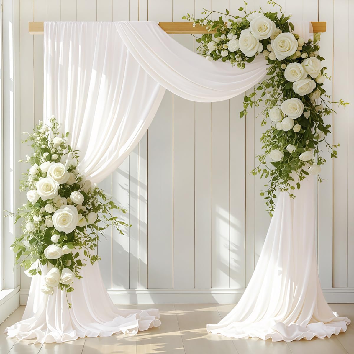 Ivory Wedding Arch Draping Fabric 4 Panels 30'' x 18FT Sheer Chiffon Arch Drapery for Photo Booth