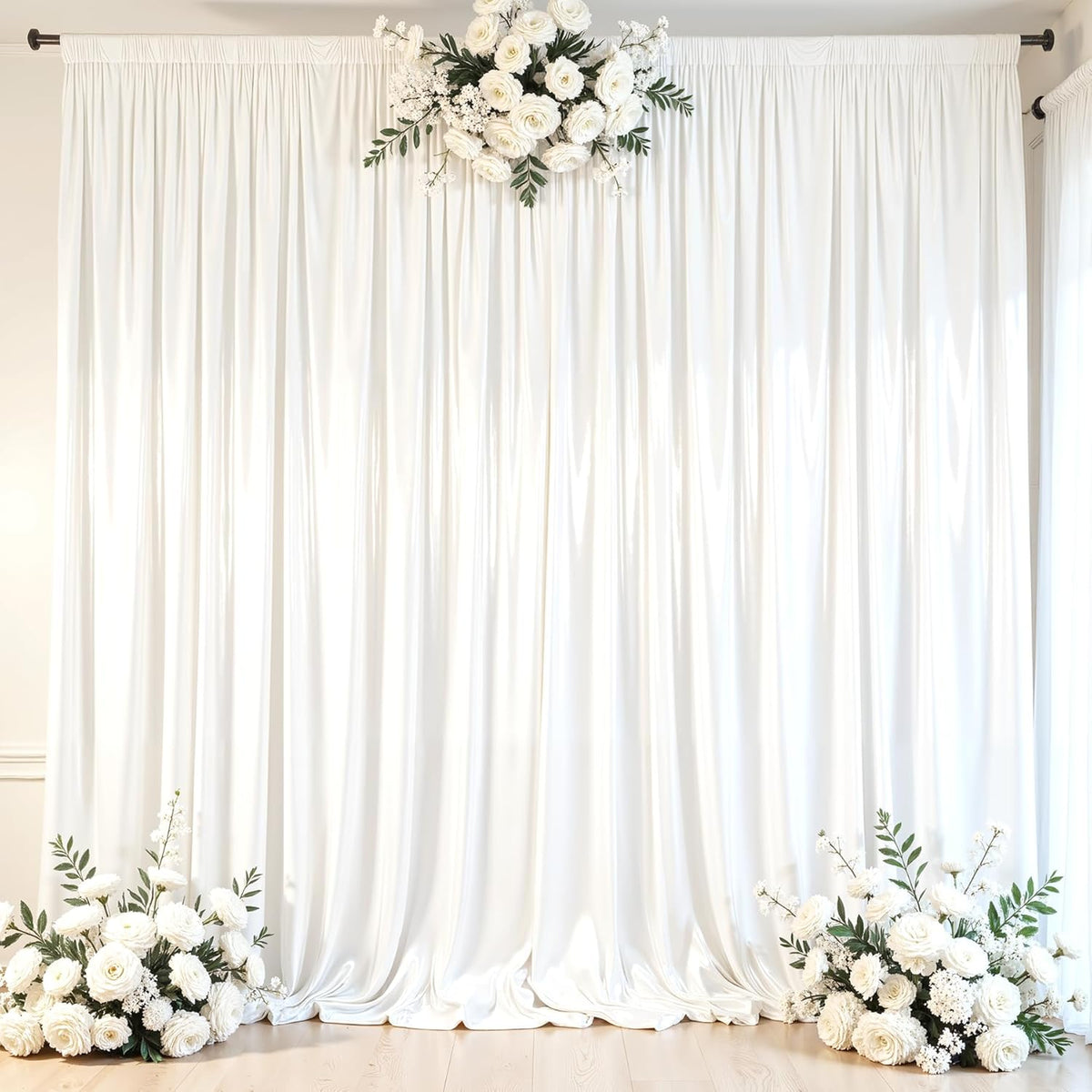White Glitter Backdrop Curtain for Parties Wedding,10Ft x 10Ft Satin Shimmer Photo
