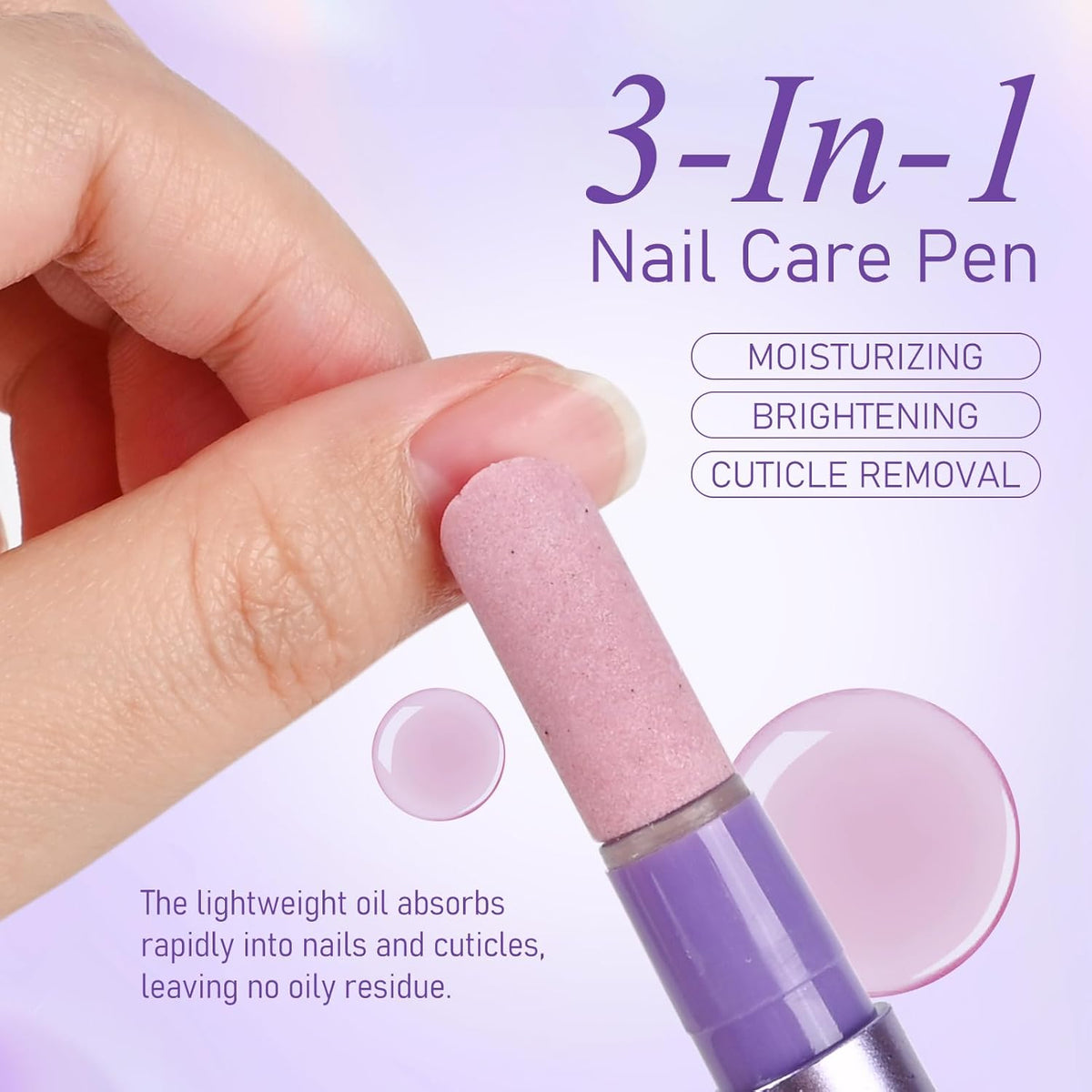 3-in-1 Cuticle Oil Pen, Cuticle Pusher Pen with Ceramic Tip, Upgraded Rotary Oil Discharge Portable