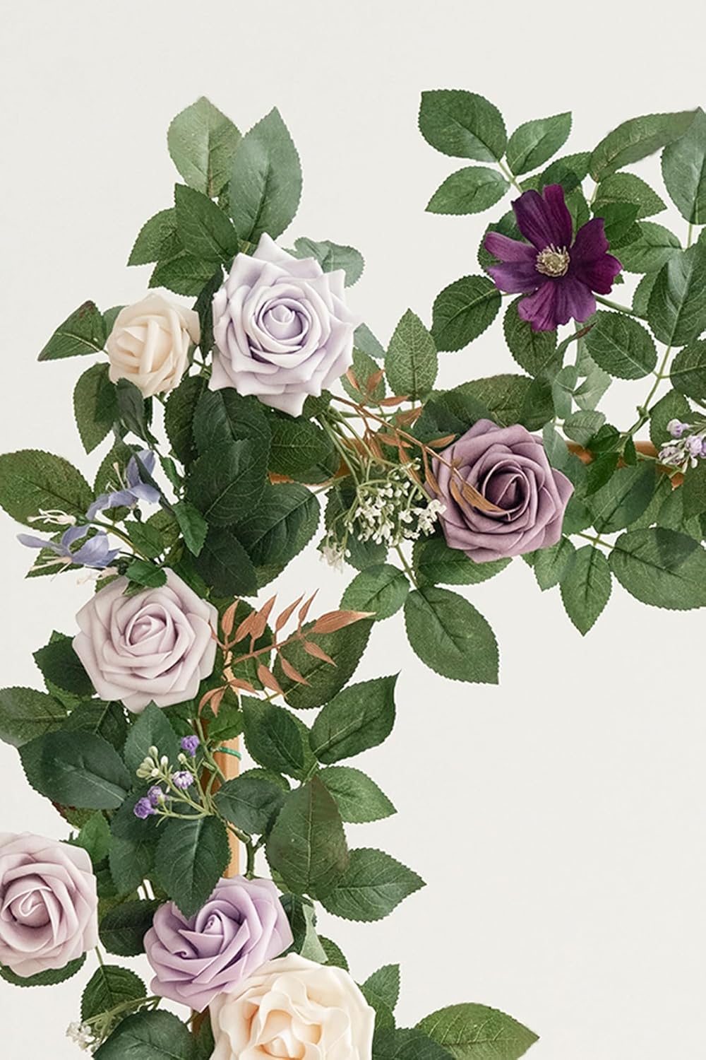 Ling's Moment 5FT Light Purple Artificial Flower Arch with Rose Leaves and Lilac for Wedding Party