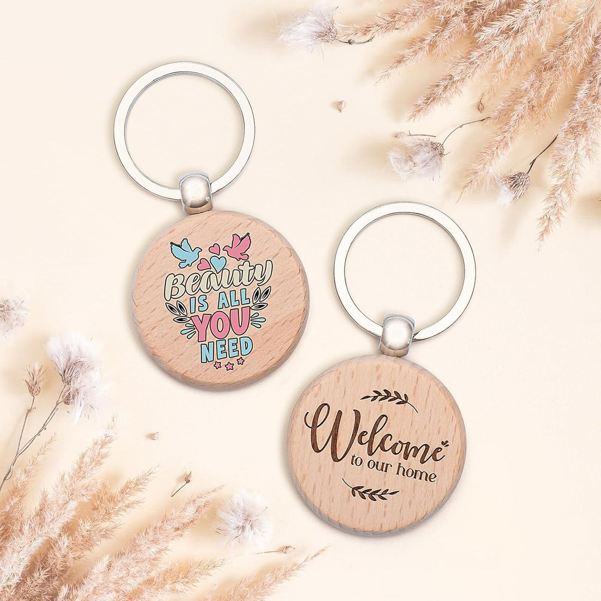 Custom Engraved Wooden Keychain 1-1000Pcs, Personalized Wood Keychains Bulk, Customized Your LOGO &