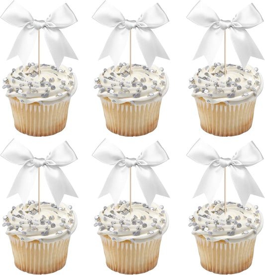 24 PCS Bow Cupcake Toppers Bow Cupcake Picks Bowknot Birthday Party Decorations Bowknot Cake