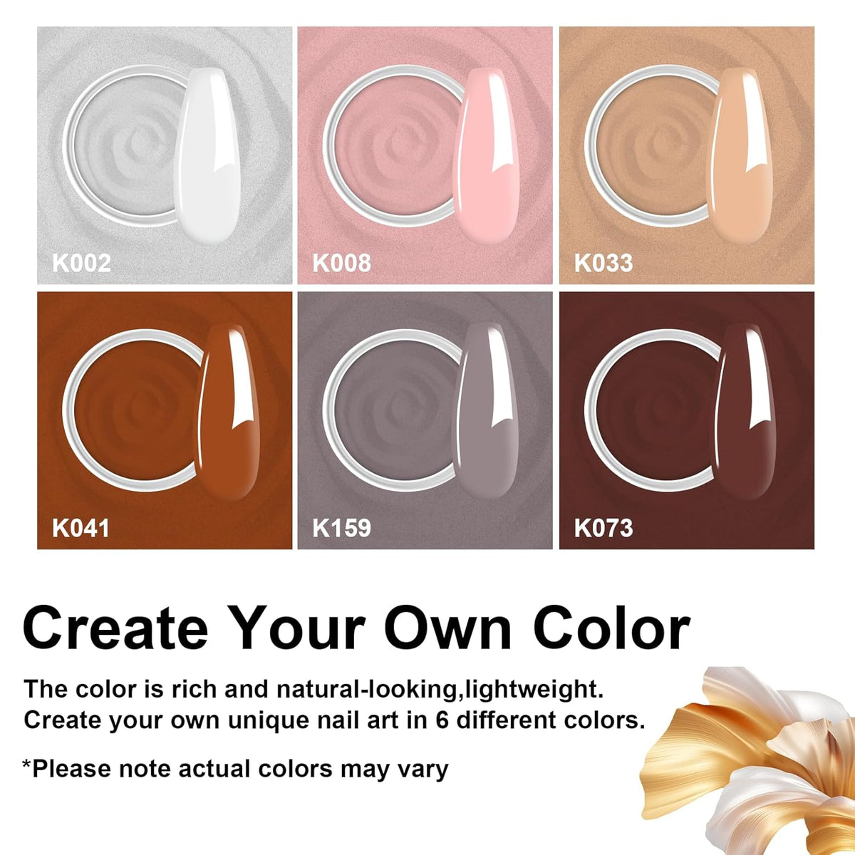 12 Pcs Dip Powder Nail Kit Starter Quick Drying, 6 Colors Nude Brown Grey Mocha Dipping Powder Kit