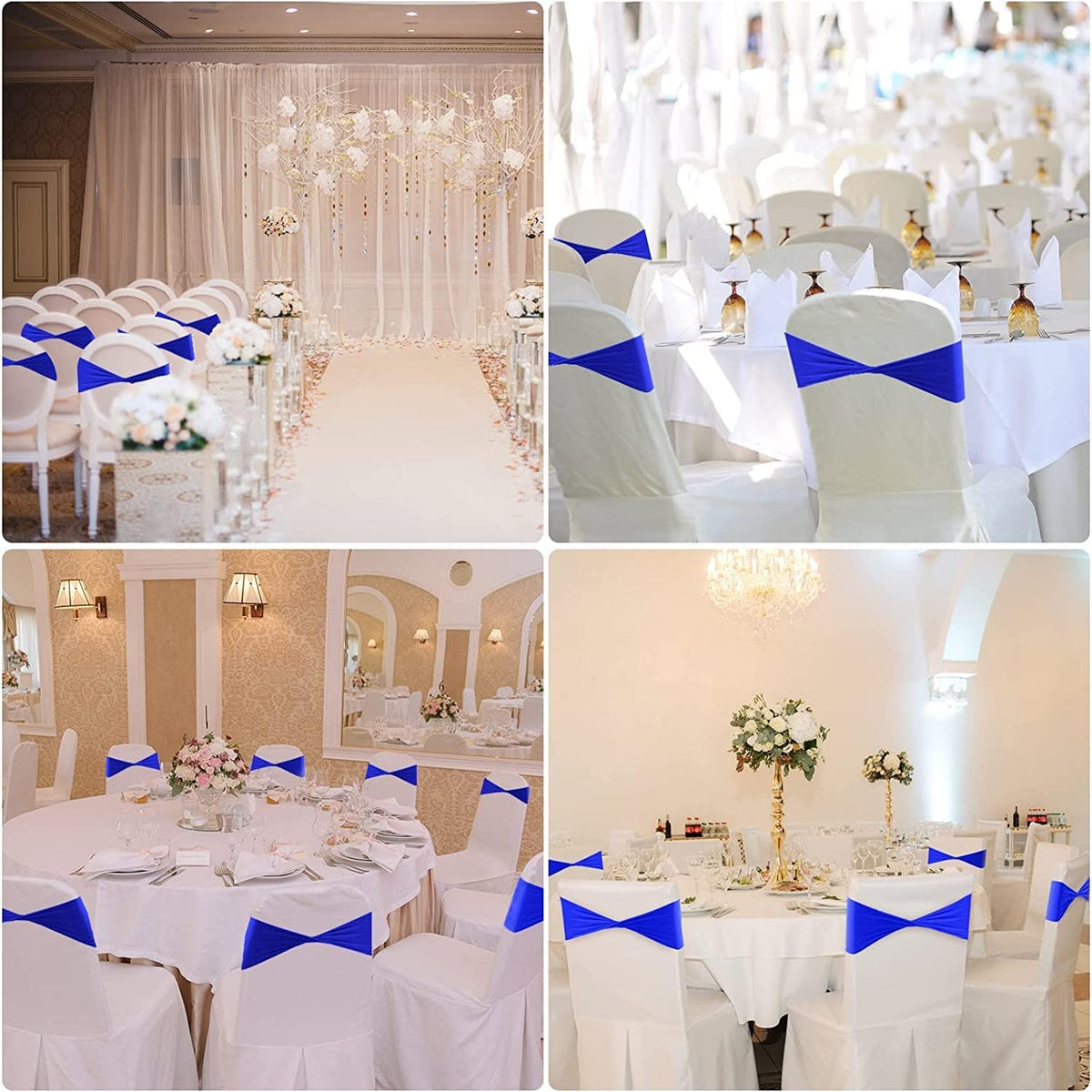 VDS Pack of 25 PCS | White | Spandex Chair Sashes Bows Without Buckle | Stretch Elastic Banquet