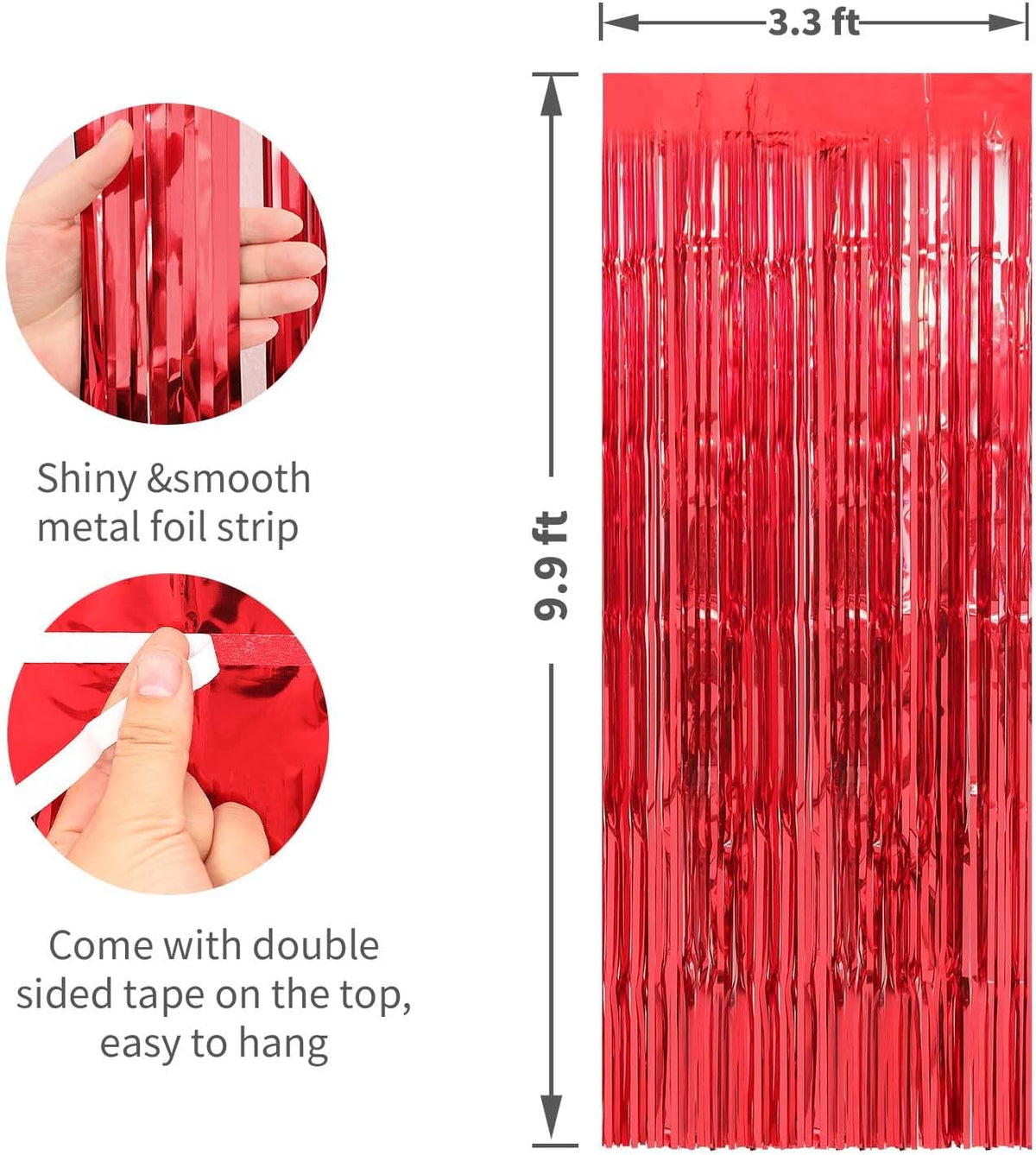 Crosize 4 Pack 3.3 x 9.9 ft Red Foil Fringe Curtains Party Decorations, Red Tinsel Curtain Backdrop