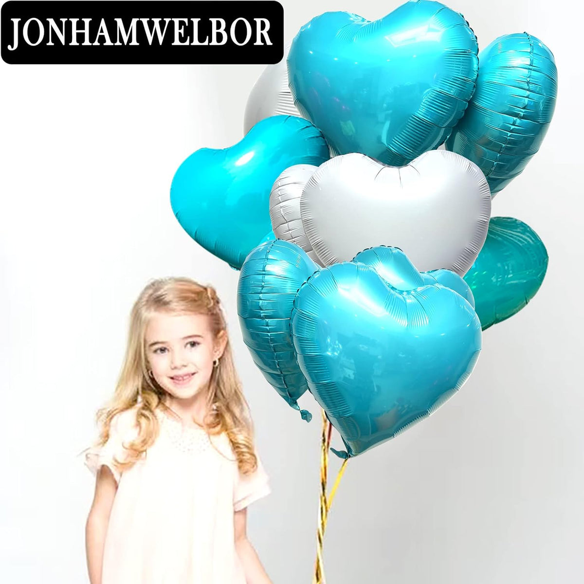Jonhamwelbor 20Pcs 18 inch White Foil Mylar Heart Shape Balloons Decorations Valentines Birthday