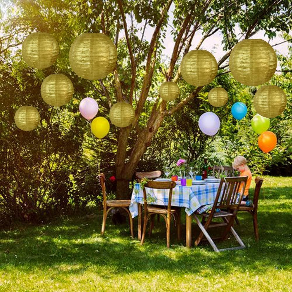 BEISHIDA 12-Inch Gold Paper Lanterns Decorative Chinese/Japanese Hanging Round Paper Lanterns Lamp