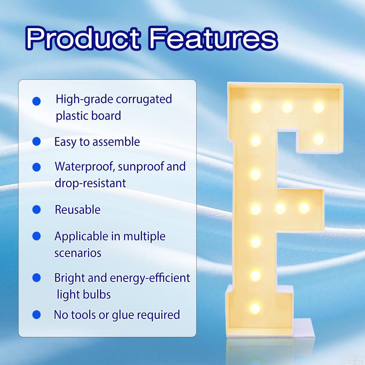 4FT Marquee Plastic Letters F - Light up Letters F Are Made from Corrugated Plastic Board - Quick